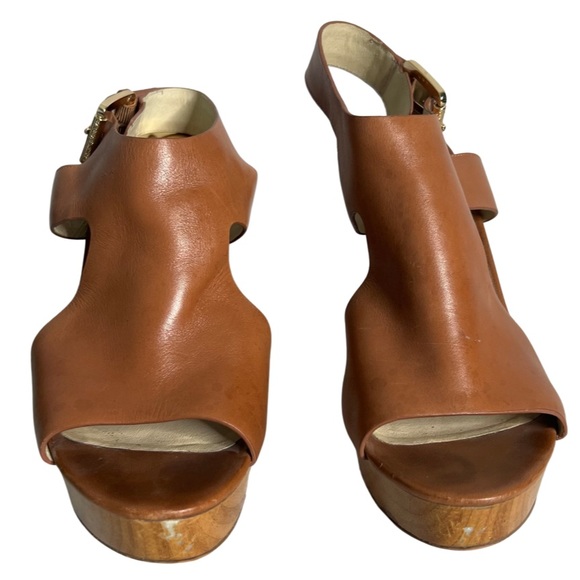 Michael Kors Josephine Tan Leather Wedge Open Toe Sandals Shoes Size 9M - Picture 3 of 12